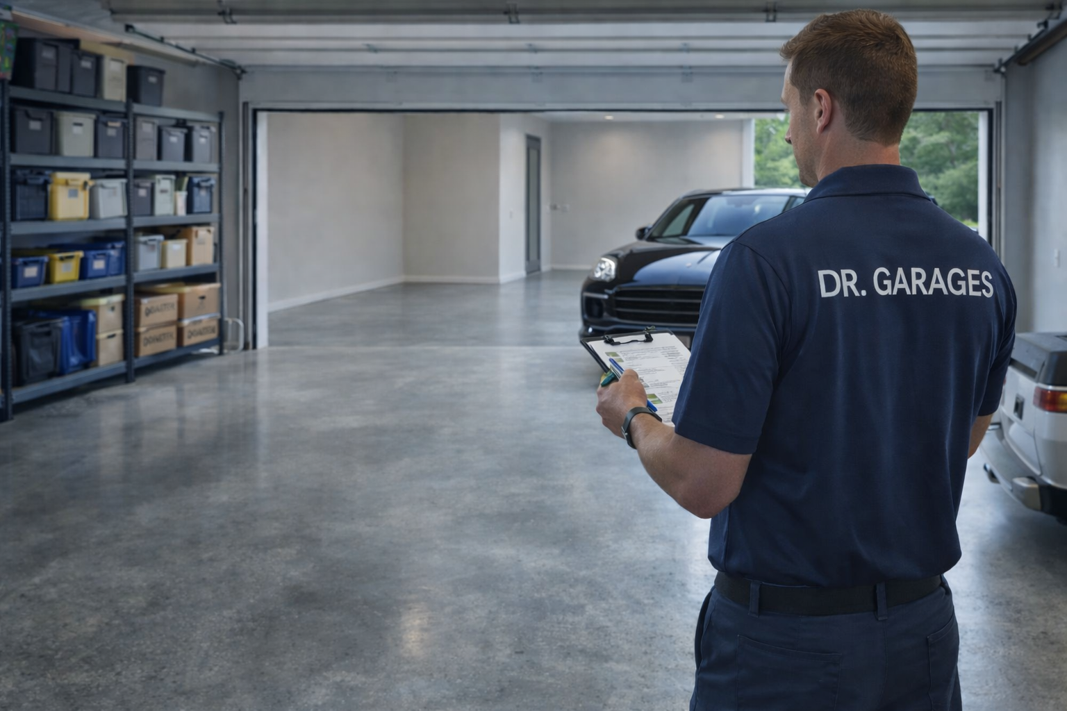 Cluttered garage before restoration